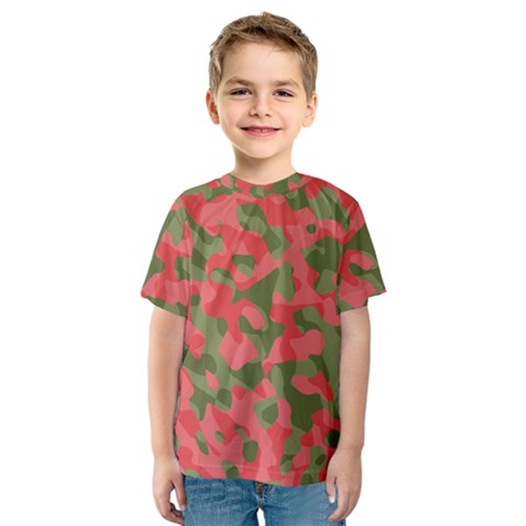 Pink And Green Camouflage Pattern Kids  Sport Mesh Tee by SpinnyChairDesigns