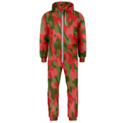 Pink And Green Camouflage Pattern Hooded Jumpsuit (men)  by SpinnyChairDesigns