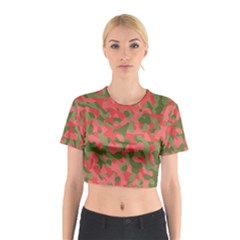 Pink And Green Camouflage Pattern Cotton Crop Top by SpinnyChairDesigns