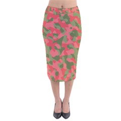 Pink And Green Camouflage Pattern Velvet Midi Pencil Skirt by SpinnyChairDesigns