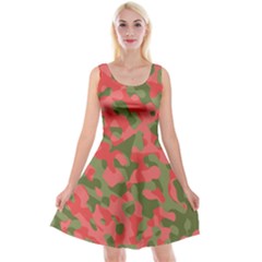 Pink And Green Camouflage Pattern Reversible Velvet Sleeveless Dress by SpinnyChairDesigns