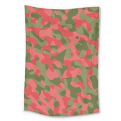 Pink And Green Camouflage Pattern Large Tapestry by SpinnyChairDesigns