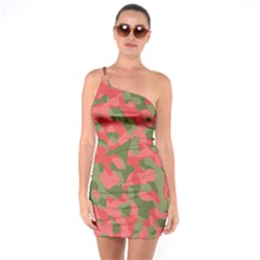 Pink And Green Camouflage Pattern One Soulder Bodycon Dress by SpinnyChairDesigns