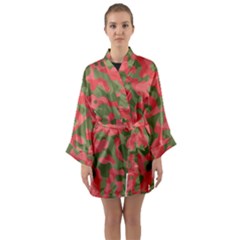 Pink And Green Camouflage Pattern Long Sleeve Satin Kimono by SpinnyChairDesigns