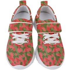 Pink And Green Camouflage Pattern Kids  Velcro Strap Shoes by SpinnyChairDesigns