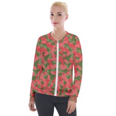 Pink And Green Camouflage Pattern Velour Zip Up Jacket by SpinnyChairDesigns