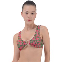 Pink And Green Camouflage Pattern Ring Detail Bikini Top by SpinnyChairDesigns