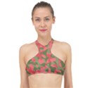 Pink and Green Camouflage Pattern High Neck Bikini Top View1