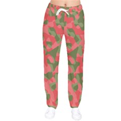 Pink And Green Camouflage Pattern Women Velvet Drawstring Pants by SpinnyChairDesigns