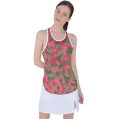 Pink And Green Camouflage Pattern Racer Back Mesh Tank Top