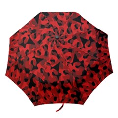 Red And Black Camouflage Pattern Folding Umbrellas by SpinnyChairDesigns