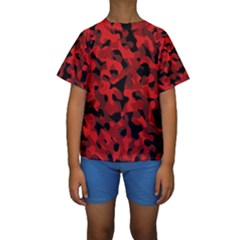 Red And Black Camouflage Pattern Kids  Short Sleeve Swimwear by SpinnyChairDesigns