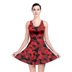 Red And Black Camouflage Pattern Reversible Skater Dress by SpinnyChairDesigns