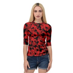 Red And Black Camouflage Pattern Quarter Sleeve Raglan Tee