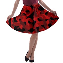 Red And Black Camouflage Pattern A-line Skater Skirt by SpinnyChairDesigns