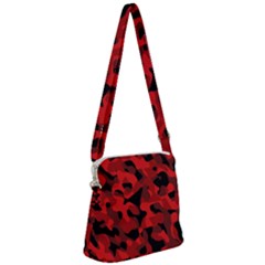 Red And Black Camouflage Pattern Zipper Messenger Bag by SpinnyChairDesigns