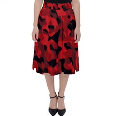 Red And Black Camouflage Pattern Classic Midi Skirt by SpinnyChairDesigns