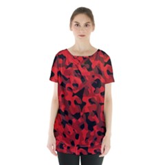 Red And Black Camouflage Pattern Skirt Hem Sports Top by SpinnyChairDesigns