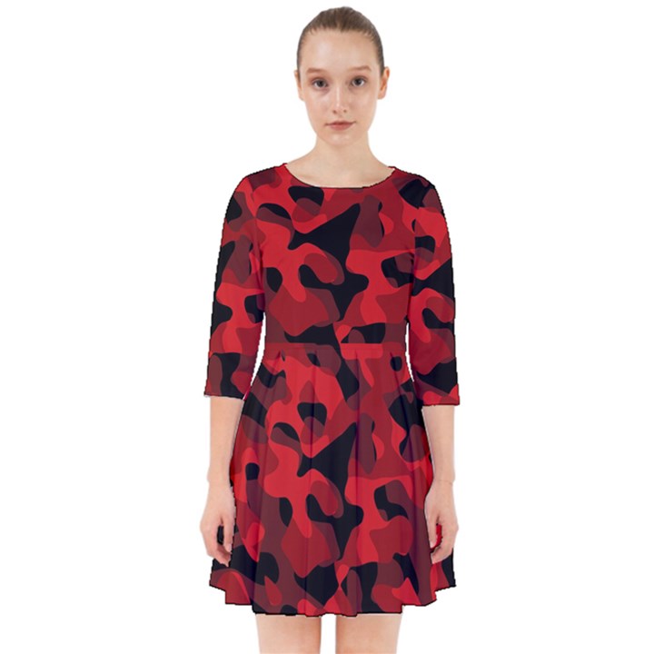 Red and Black Camouflage Pattern Smock Dress