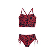 Red And Black Camouflage Pattern Girls  Tankini Swimsuit by SpinnyChairDesigns