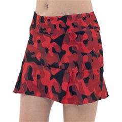 Red And Black Camouflage Pattern Tennis Skorts by SpinnyChairDesigns