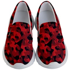 Red And Black Camouflage Pattern Kids Lightweight Slip Ons by SpinnyChairDesigns