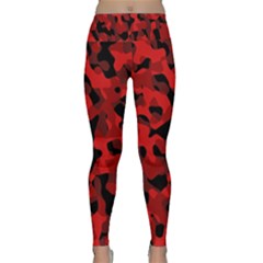 Red And Black Camouflage Pattern Lightweight Velour Classic Yoga Leggings by SpinnyChairDesigns