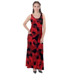 Red And Black Camouflage Pattern Sleeveless Velour Maxi Dress by SpinnyChairDesigns