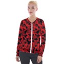 Red and Black Camouflage Pattern Velour Zip Up Jacket View1