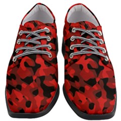 Red And Black Camouflage Pattern Women Heeled Oxford Shoes by SpinnyChairDesigns