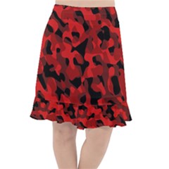 Red And Black Camouflage Pattern Fishtail Chiffon Skirt by SpinnyChairDesigns