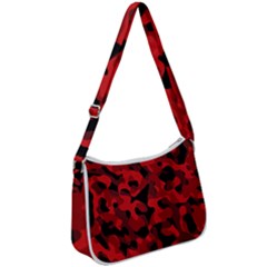 Red And Black Camouflage Pattern Zip Up Shoulder Bag by SpinnyChairDesigns