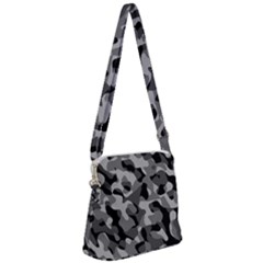 Grey And Black Camouflage Pattern Zipper Messenger Bag by SpinnyChairDesigns