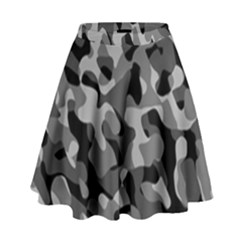 Grey And Black Camouflage Pattern High Waist Skirt by SpinnyChairDesigns