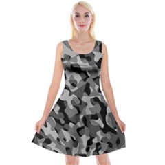 Grey And Black Camouflage Pattern Reversible Velvet Sleeveless Dress by SpinnyChairDesigns