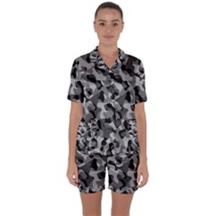 Grey And Black Camouflage Pattern Satin Short Sleeve Pyjamas Set by SpinnyChairDesigns