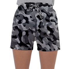 Grey And Black Camouflage Pattern Sleepwear Shorts by SpinnyChairDesigns