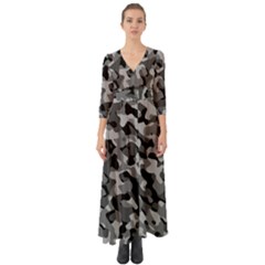 Grey And Black Camouflage Pattern Button Up Boho Maxi Dress by SpinnyChairDesigns