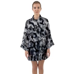 Grey And Black Camouflage Pattern Long Sleeve Satin Kimono by SpinnyChairDesigns