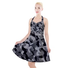 Grey And Black Camouflage Pattern Halter Party Swing Dress  by SpinnyChairDesigns