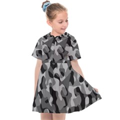 Grey And Black Camouflage Pattern Kids  Sailor Dress by SpinnyChairDesigns