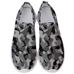 Grey And Black Camouflage Pattern Men s Slip On Sneakers by SpinnyChairDesigns