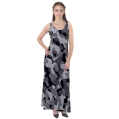 Grey And Black Camouflage Pattern Sleeveless Velour Maxi Dress by SpinnyChairDesigns