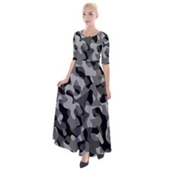 Grey And Black Camouflage Pattern Half Sleeves Maxi Dress