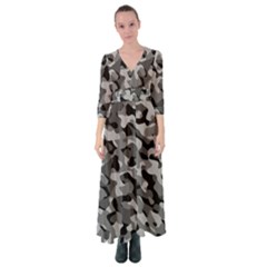 Grey And Black Camouflage Pattern Button Up Maxi Dress by SpinnyChairDesigns