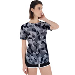 Grey And Black Camouflage Pattern Perpetual Short Sleeve T-shirt by SpinnyChairDesigns