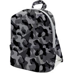 Grey And Black Camouflage Pattern Zip Up Backpack by SpinnyChairDesigns