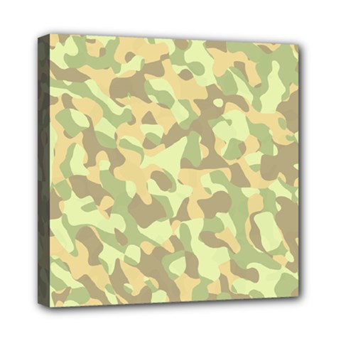 Light Green Brown Yellow Camouflage Pattern Mini Canvas 8  X 8  (stretched) by SpinnyChairDesigns