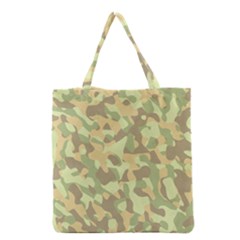 Light Green Brown Yellow Camouflage Pattern Grocery Tote Bag by SpinnyChairDesigns