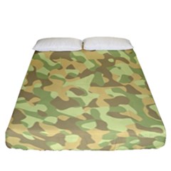 Light Green Brown Yellow Camouflage Pattern Fitted Sheet (california King Size) by SpinnyChairDesigns